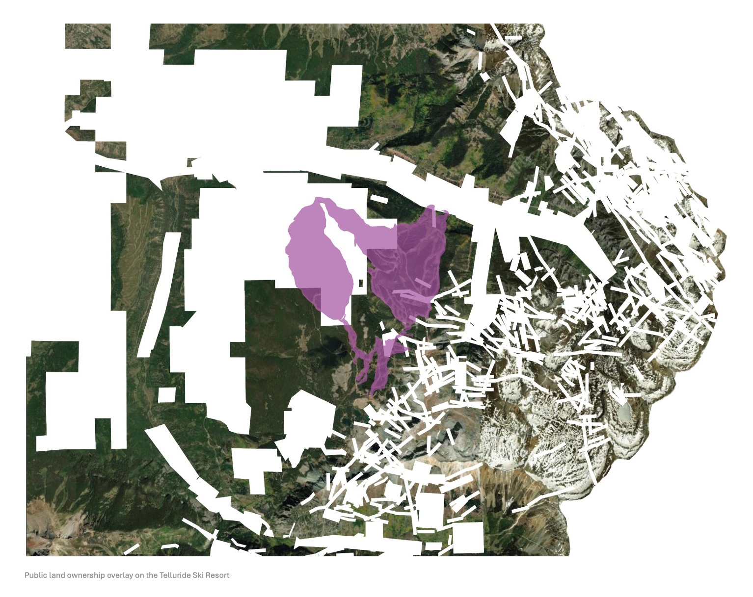 Public land ownership overlay on the Telluride Ski Resort