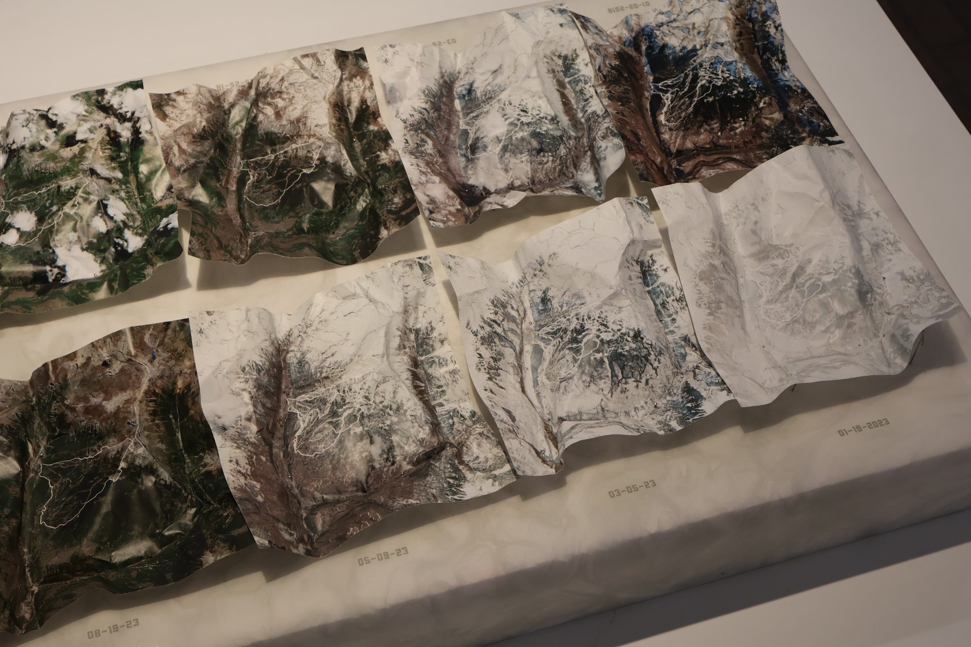 Hand-folded terrain experiments matching Telluride snowpack, 2018 and 2023