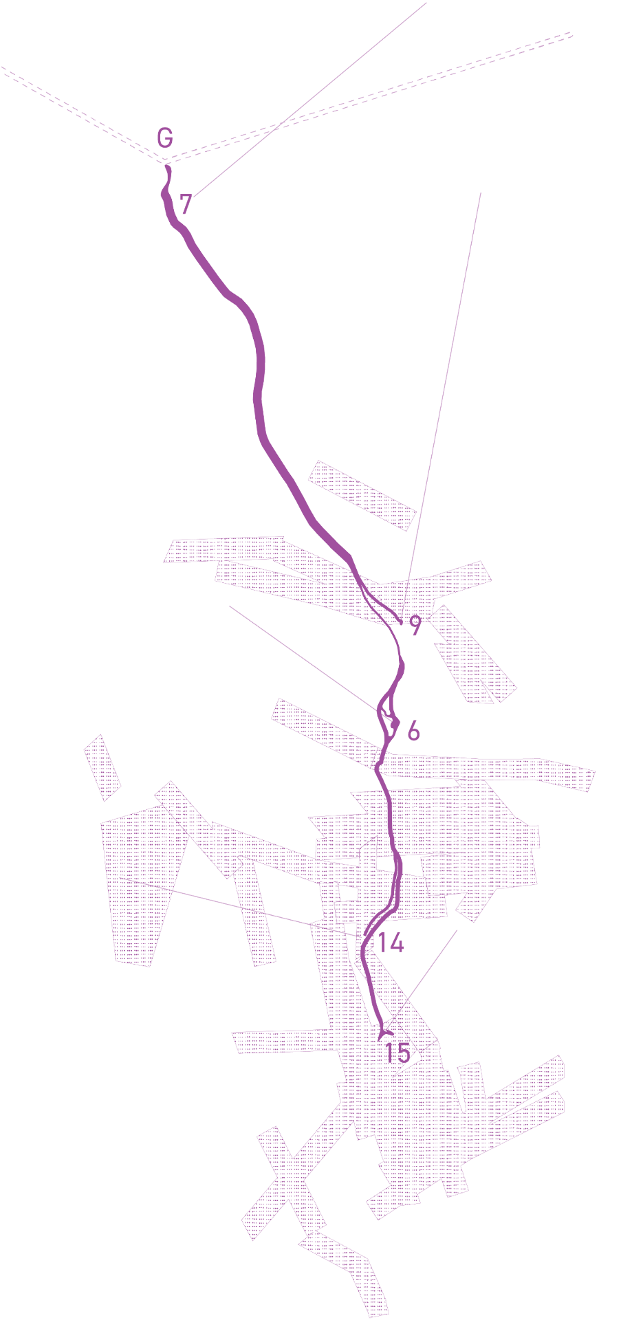 Context map of the See Forever trail with lifts 7, 9, 6, 14 and 15 and the graded slope terraces